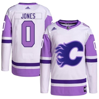 Men's Ben Jones Calgary Flames Adidas Hockey Fights Cancer Primegreen Jersey - Authentic White/Purple