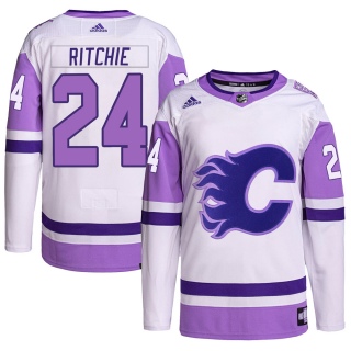Men's Brett Ritchie Calgary Flames Adidas Hockey Fights Cancer Primegreen Jersey - Authentic White/Purple