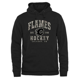 Men's Calgary Flames Camo Stack Pullover Hoodie - Black