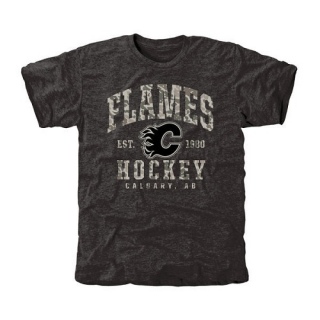 Men's Calgary Flames Camo Stack Tri-Blend T-Shirt - Black