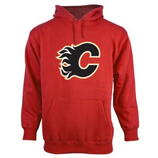 Men's Calgary Flames Old Time Hockey Big Logo with Crest Pullover Hoodie - - Red