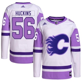 Men's Cole Huckins Calgary Flames Adidas Hockey Fights Cancer Primegreen Jersey - Authentic White/Purple