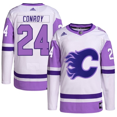 Men's Craig Conroy Calgary Flames Adidas Hockey Fights Cancer Primegreen Jersey - Authentic White/Purple