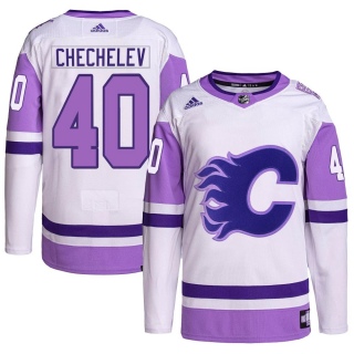 Men's Daniil Chechelev Calgary Flames Adidas Hockey Fights Cancer Primegreen Jersey - Authentic White/Purple