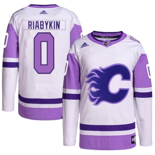 Men's Dimitri Riabykin Calgary Flames Adidas Hockey Fights Cancer Primegreen Jersey - Authentic White/Purple