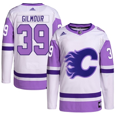 Men's Doug Gilmour Calgary Flames Adidas Hockey Fights Cancer Primegreen Jersey - Authentic White/Purple