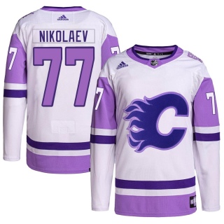 Men's Ilya Nikolaev Calgary Flames Adidas Hockey Fights Cancer Primegreen Jersey - Authentic White/Purple