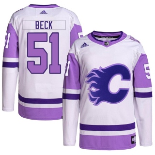 Men's Jack Beck Calgary Flames Adidas Hockey Fights Cancer Primegreen Jersey - Authentic White/Purple