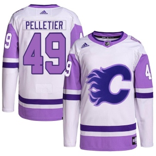 Men's Jakob Pelletier Calgary Flames Adidas Hockey Fights Cancer Primegreen Jersey - Authentic White/Purple