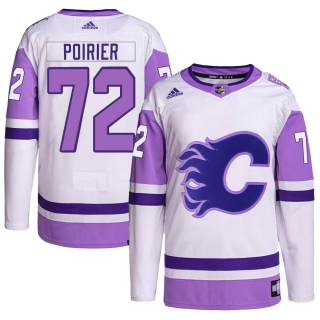 Men's Jeremie Poirier Calgary Flames Adidas Hockey Fights Cancer Primegreen Jersey - Authentic White/Purple