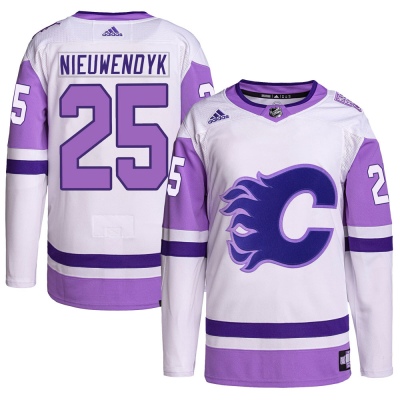 Men's Joe Nieuwendyk Calgary Flames Adidas Hockey Fights Cancer Primegreen Jersey - Authentic White/Purple