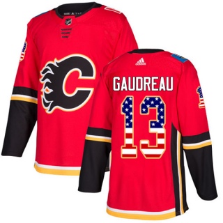 Men's Johnny Gaudreau Calgary Flames Adidas USA Flag Fashion Jersey - Authentic Red