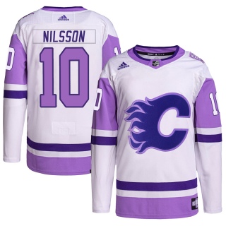 Men's Kent Nilsson Calgary Flames Adidas Hockey Fights Cancer Primegreen Jersey - Authentic White/Purple