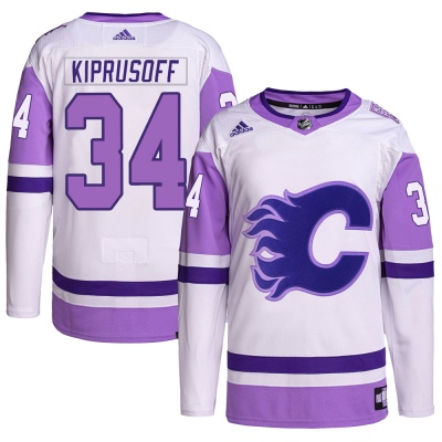 Men's Miikka Kiprusoff Calgary Flames Adidas Hockey Fights Cancer Primegreen Jersey - Authentic White/Purple