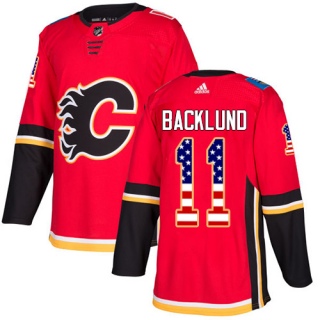 Men's Mikael Backlund Calgary Flames Adidas USA Flag Fashion Jersey - Authentic Red
