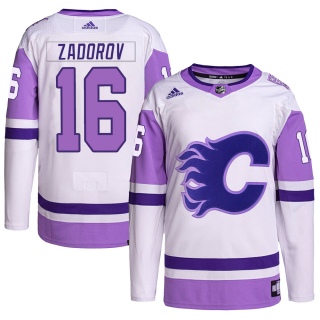 Men's Nikita Zadorov Calgary Flames Adidas Hockey Fights Cancer Primegreen Jersey - Authentic White/Purple