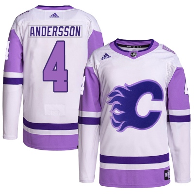 Men's Rasmus Andersson Calgary Flames Adidas Hockey Fights Cancer Primegreen Jersey - Authentic White/Purple