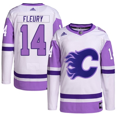 Men's Theoren Fleury Calgary Flames Adidas Hockey Fights Cancer Primegreen Jersey - Authentic White/Purple