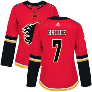 Women's T.J. Brodie Calgary Flames Adidas Home Jersey - Authentic Red