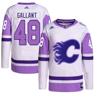 Youth Alex Gallant Calgary Flames Adidas Hockey Fights Cancer Primegreen Jersey - Authentic White/Purple