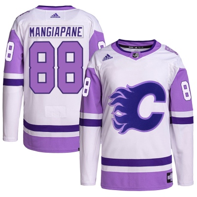 Youth Andrew Mangiapane Calgary Flames Adidas Hockey Fights Cancer Primegreen Jersey - Authentic White/Purple