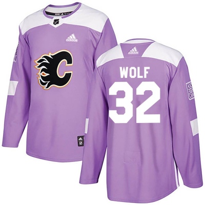 Youth Dustin Wolf Calgary Flames Adidas Fights Cancer Practice Jersey - Authentic Purple