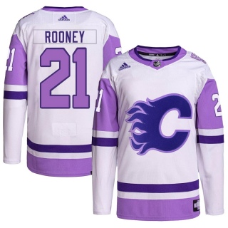 Youth Kevin Rooney Calgary Flames Adidas Hockey Fights Cancer Primegreen Jersey - Authentic White/Purple