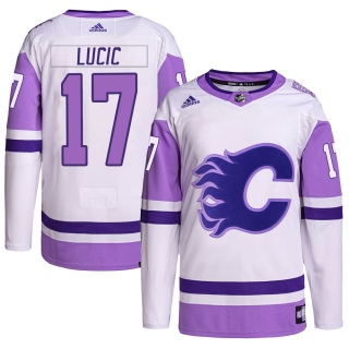 Youth Milan Lucic Calgary Flames Adidas Hockey Fights Cancer Primegreen Jersey - Authentic White/Purple