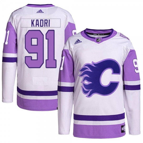 Youth Nazem Kadri Calgary Flames Adidas Hockey Fights Cancer Primegreen Jersey - Authentic White/Purple