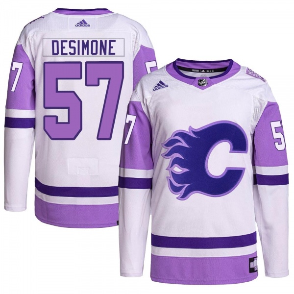 Youth Nick DeSimone Calgary Flames Adidas Hockey Fights Cancer Primegreen Jersey - Authentic White/Purple