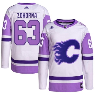 Youth Radim Zohorna Calgary Flames Adidas Hockey Fights Cancer Primegreen Jersey - Authentic White/Purple